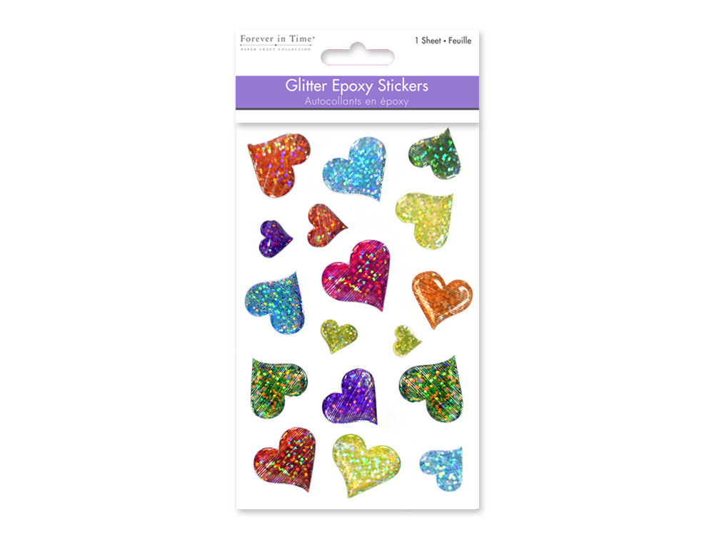 Paper Craft Sticker: 9.7cmx15.7cm Glitter Epoxy B) Glimmer Hearts