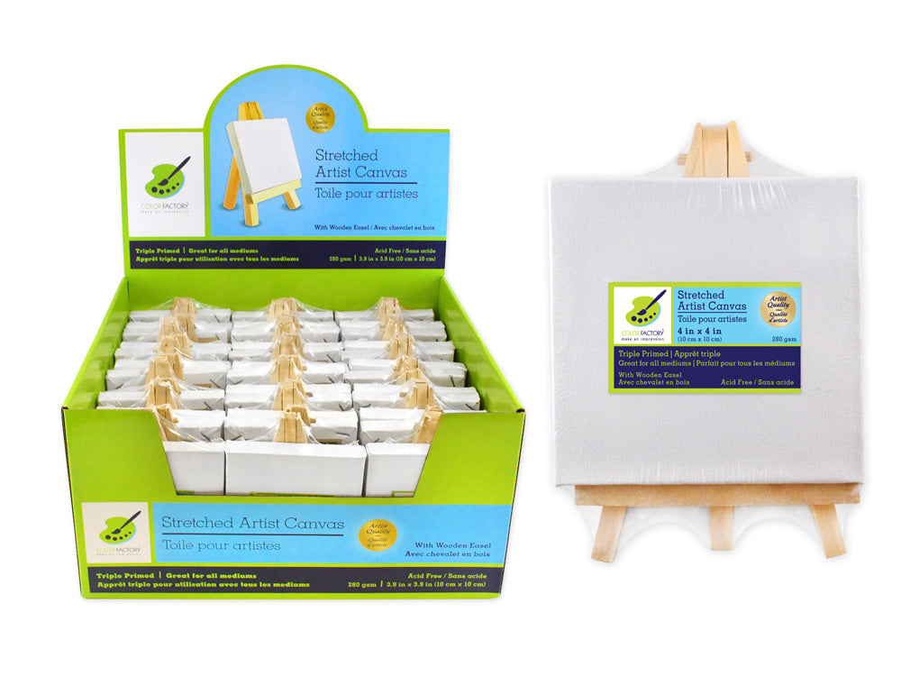 Stretch Artist Canvas: 3.94"x3.94" (10x10cm) on Wooden Easel in PDQ