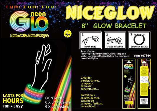 Neon Glo 6-pc. 8" Bracelet  5 Color Foil Pack