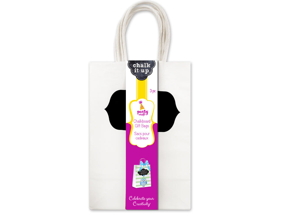 Party Craft: 5.25"x8.5"x3.5" Chalk-It-Up Gift/Treat Bags 3pk A) White