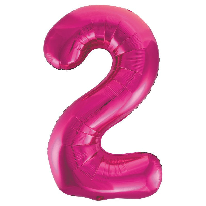 Hot Pink Number 2 Shaped Foil Balloon 34"  Packaged