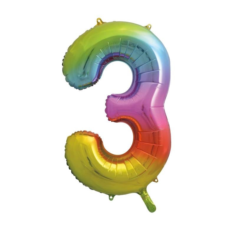 Rainbow Number 3 Shaped Foil Balloon 34"  Packaged