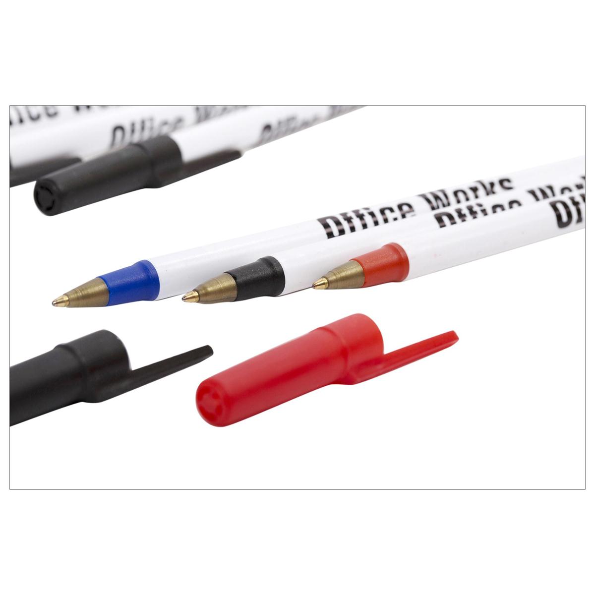 O.WKs.8-pc White Barrel Stick Pens Blue, Black & Red (#20475)