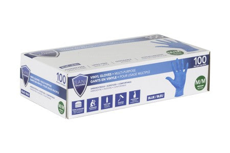 SANI-GUARD PF BLUE VINYL GLOVES MEDIUM 100/BOX