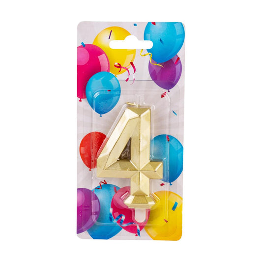 Let's Party #4 Diamond Cut Gold Birthday Candle set