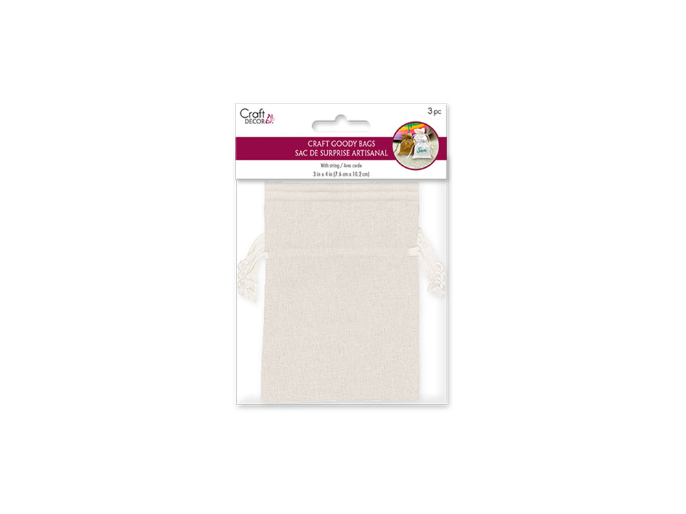 Craft Decor: 3"x4" Craft Goody Bags x3 Poly-Weave w/Rib String B) Cream