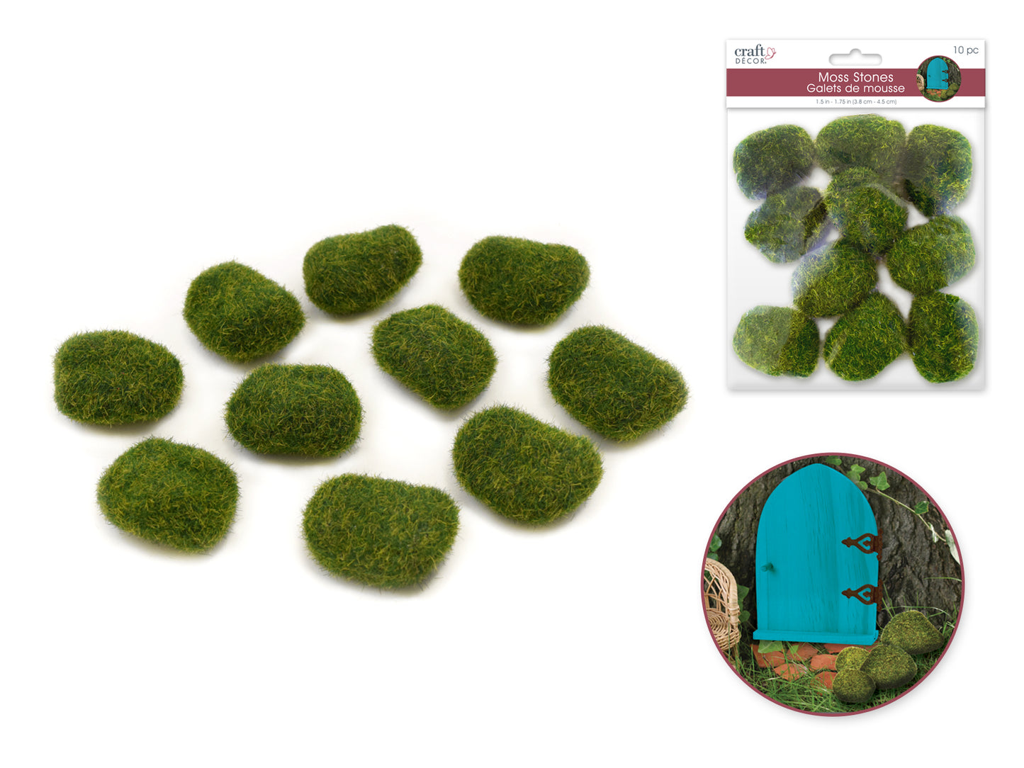 Craft Decor: 1.8"x1.3"x0.9" Mini Moss Stones x10 Asst Shapes