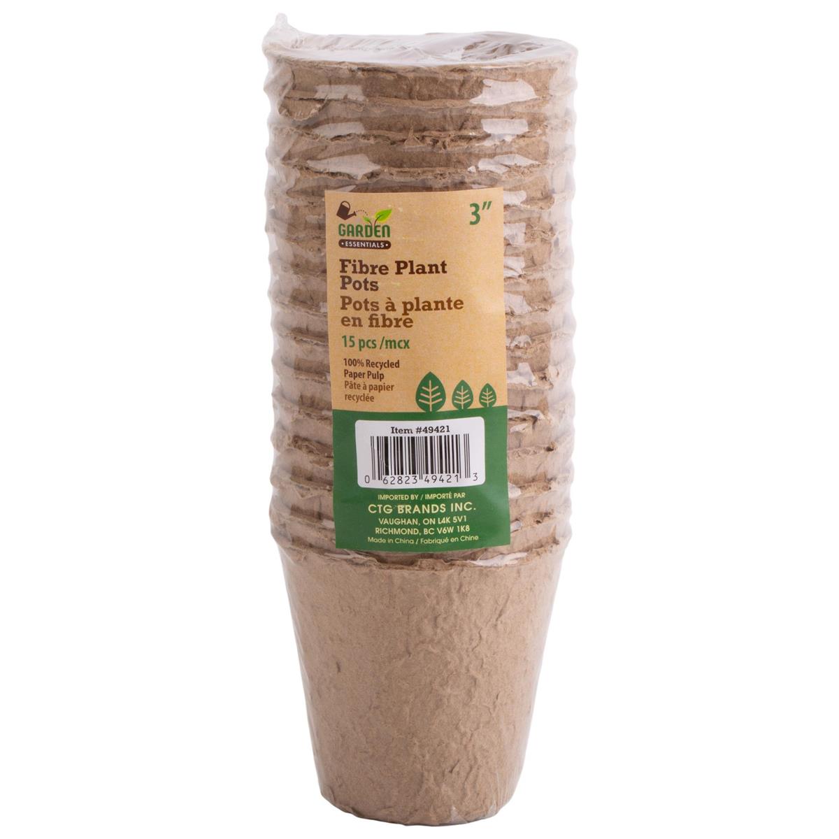 Garden E. 15pcs 3" Fibre Plant Pot, Shrink Wrapped w/ Label