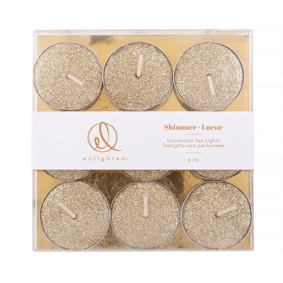 Enlighten 9pk Shimmer Gold Tealight Candles, pvc box