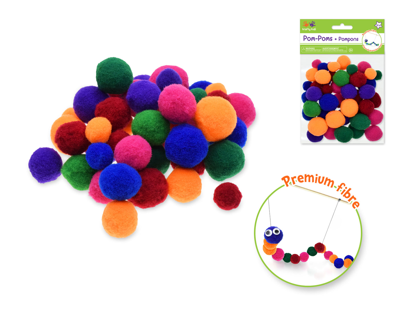 Krafty Kids: Soft-Poms x48 Asst Colors 3 Asst Sizes A) Brights