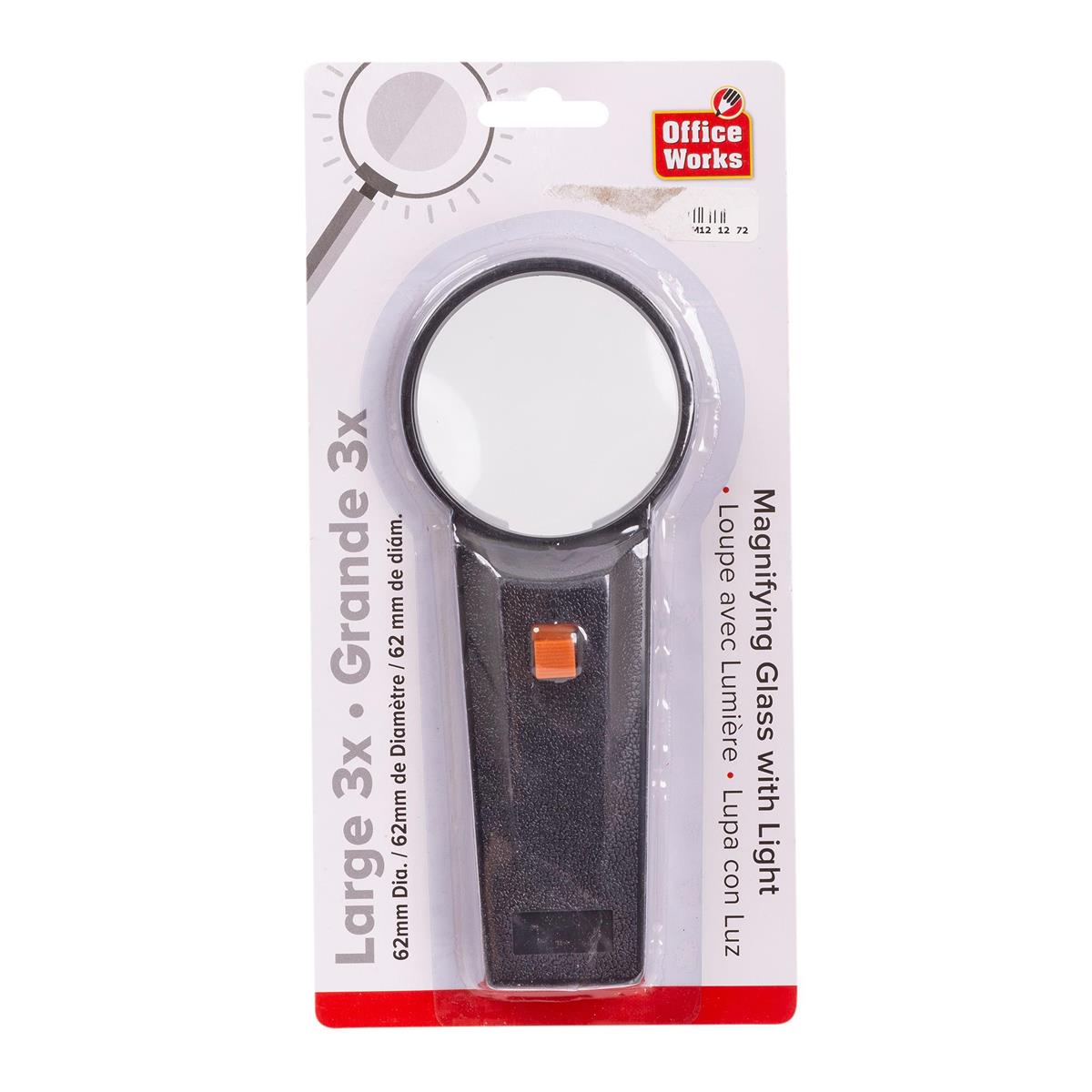 O.WKs. 2-3/8" Magnifying Glass w/ Light&Glass Lens,B/O, b/c