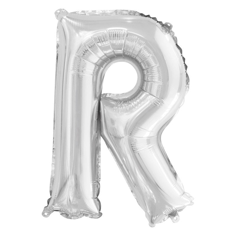Silver Letter R Shaped Foil Balloon 14"  Packaged