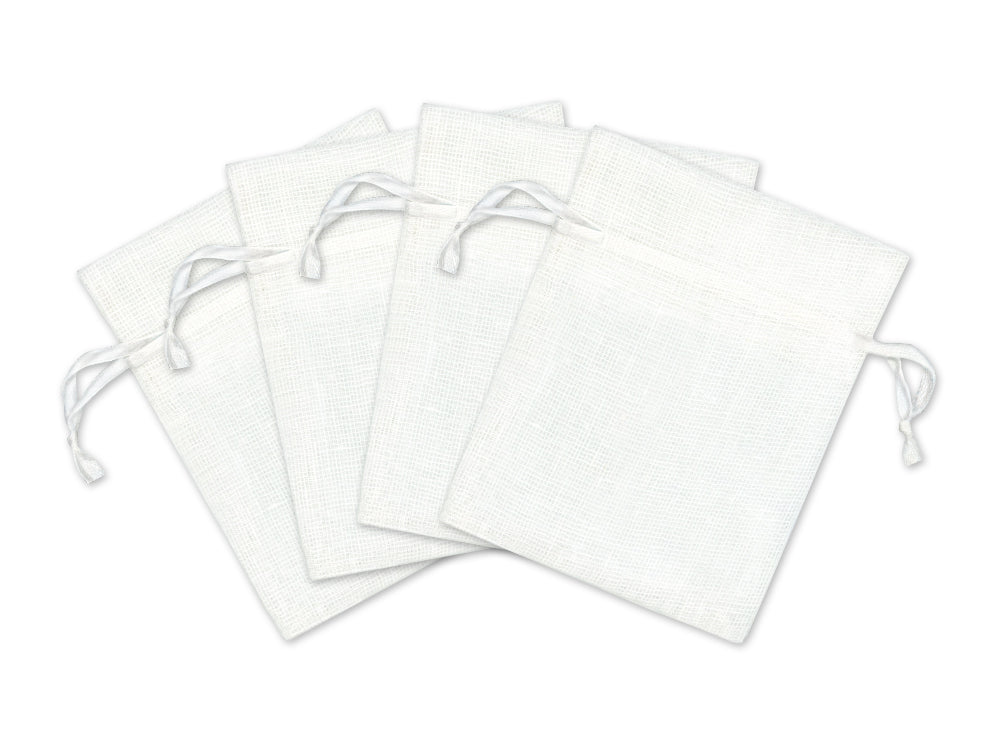 Craft Decor: 3"x4" Craft Goody Bags x4 Mesh Cotton w/Ribbon String A) White