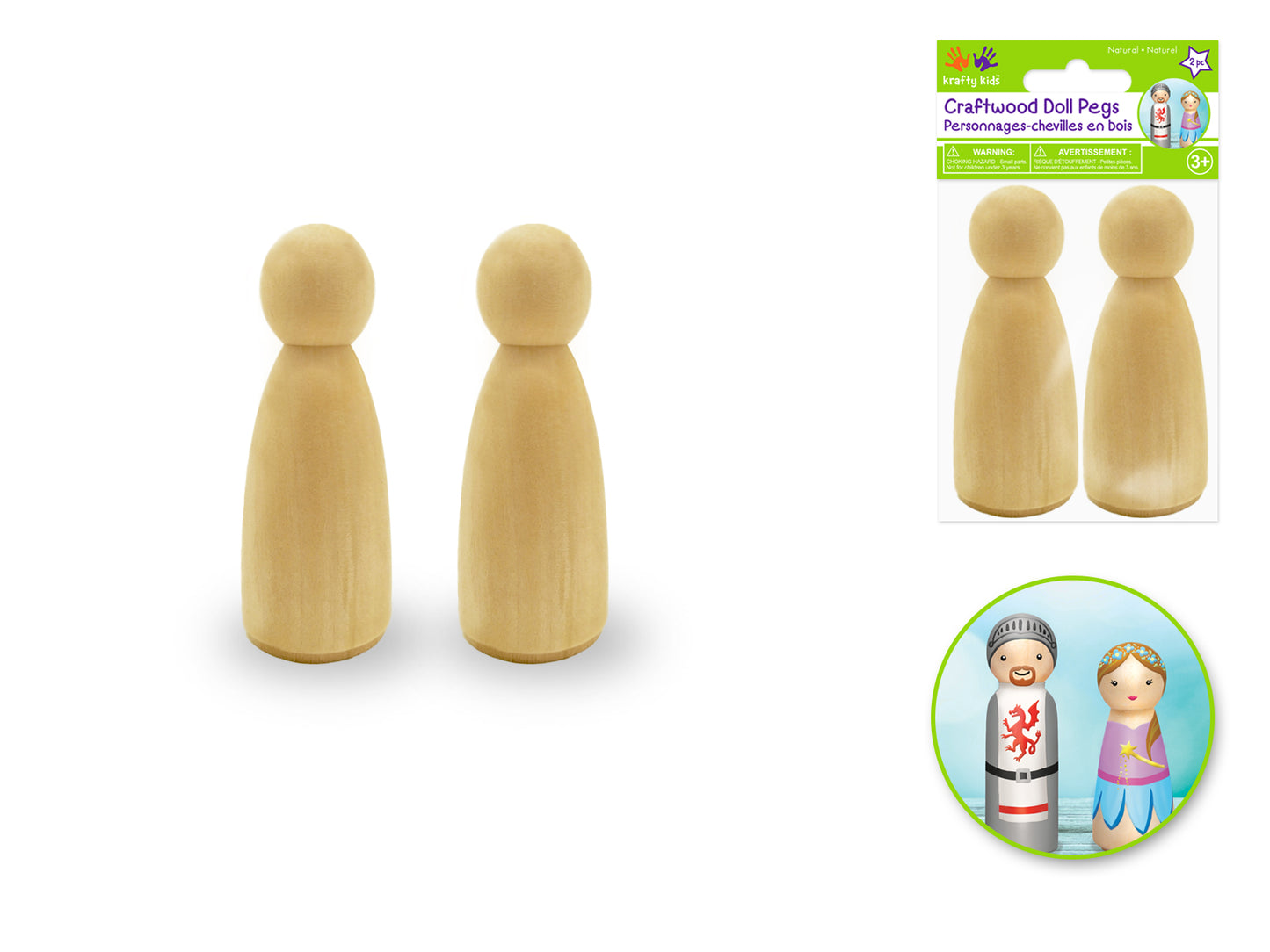 Craftwood: 3"x1" Doll Peg 2pc Natural A) Girl Doll