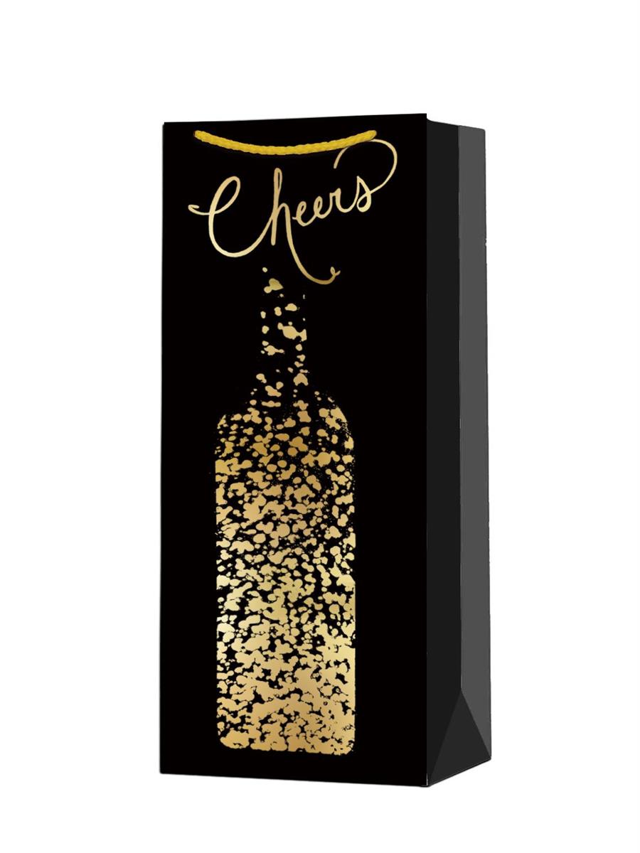 Paper T. Bottle Gift Bag, Cheers, Matte/HS, 157GSM, tag+j-hook