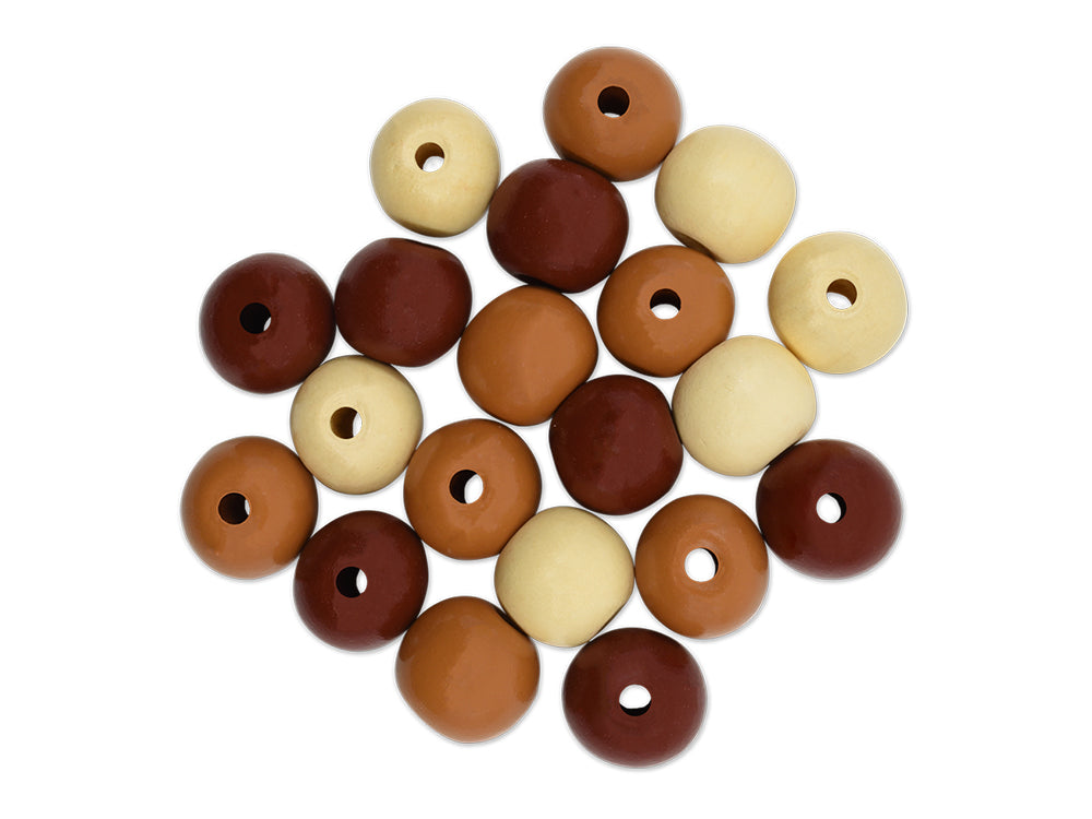 Craftwood: Round Beads Natural Wood Stained Asst F) 20mm 20pc