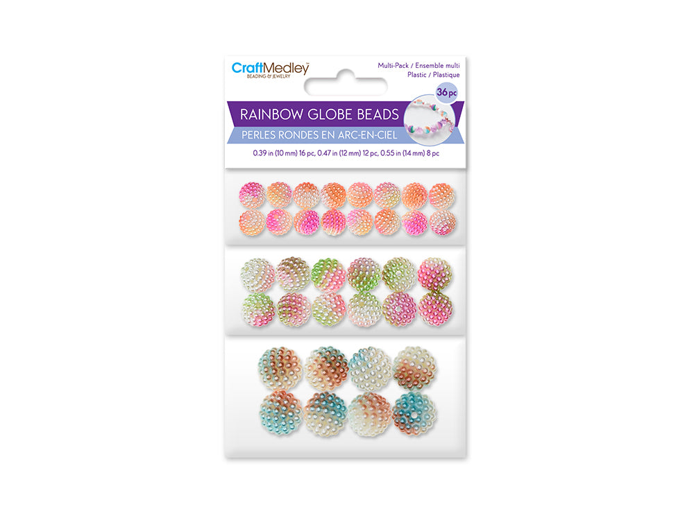 Plastic Beads: 10+12+14mm Globe Rainbow Micro-Bead Multi-Packs 36pc B) Asst #2