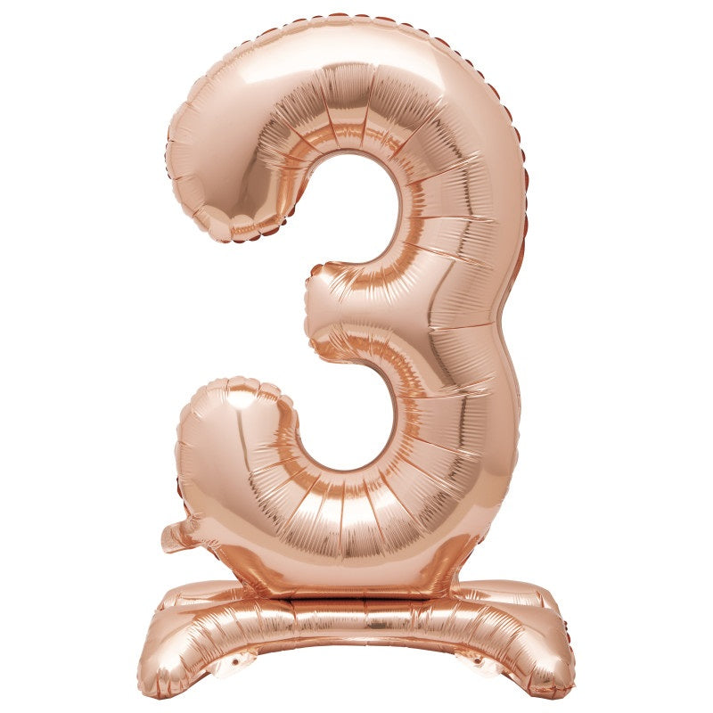 Rose Gold Number 3 Shaped Standing Foil Balloon 30"  Packaged