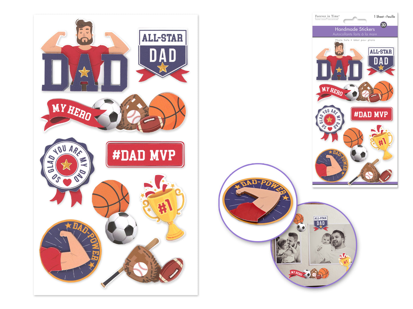 Handmade Sticker: 4.4"x7.5" 3D Themed Elements E) All-Star Dad