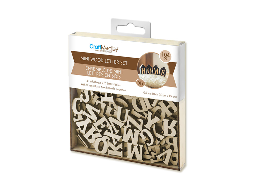 Craftwood: 1.3x1.5cm Mini Letter Box Set 104pc (4ea x 26 Letters) 2mm(T) B) Natural