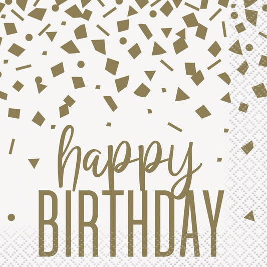 Confetti Gold Birthday Beverage Napkins  16ct