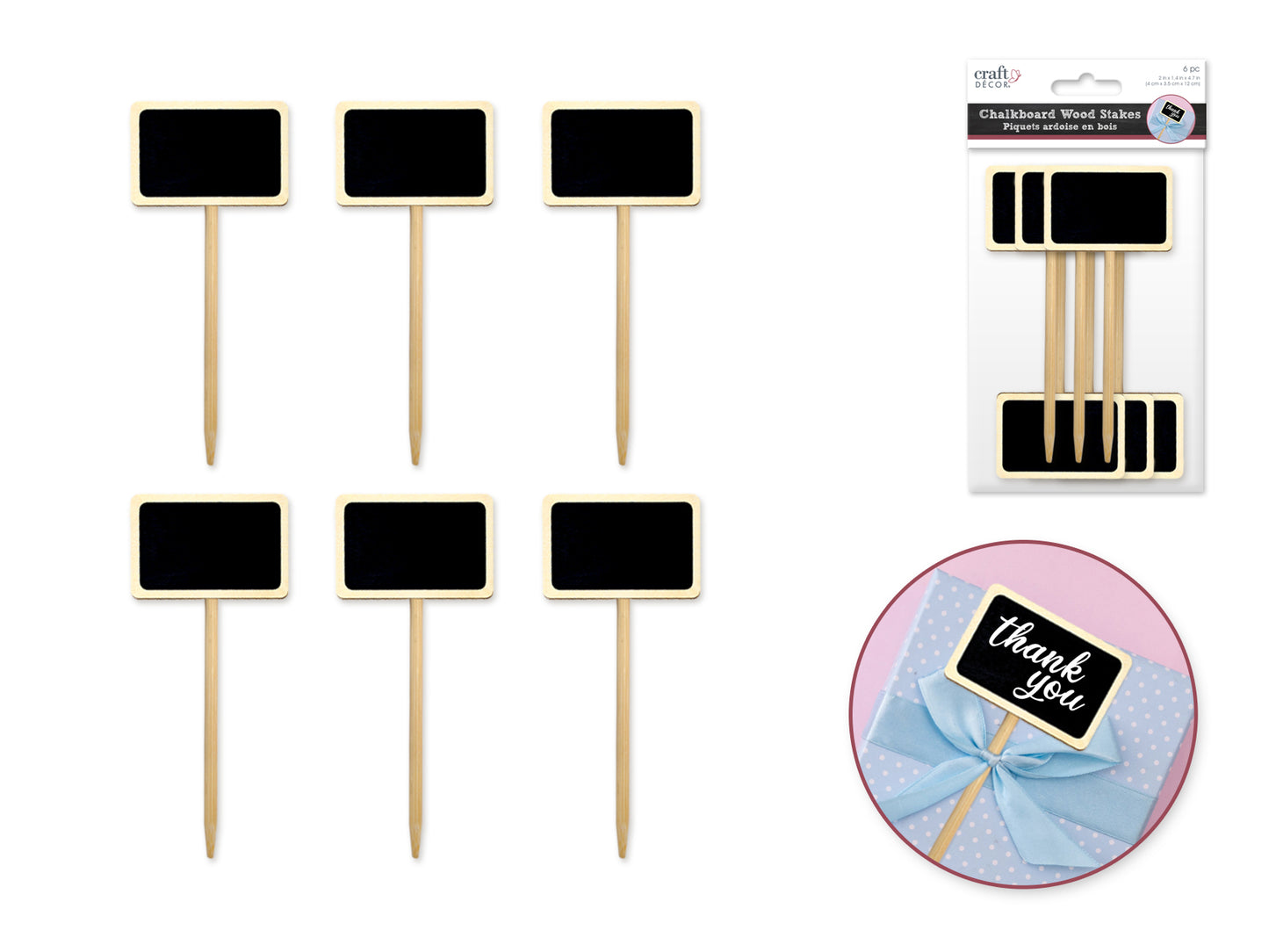 Craft Decor: Chalk-It-Up Wood Stakes 5cmx3.5cmx12cm 6pc A) Natural Rectangle Border
