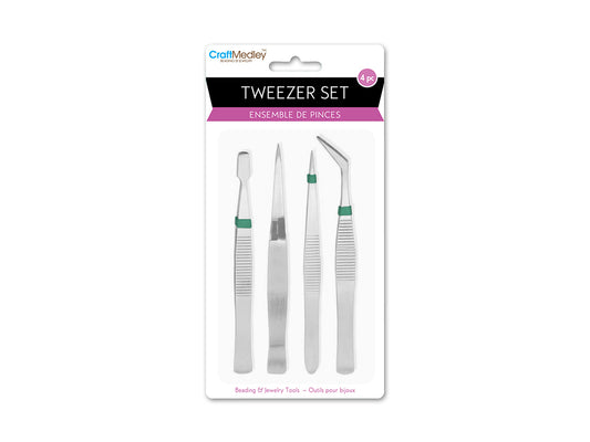 Beading/Jewelry Tool: 4pc Tweezer Set Asst