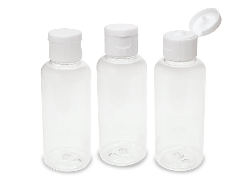 Plastic Bottles: 2.2oz (65ml) Transparent w/Flip-Top Lid 3/pk