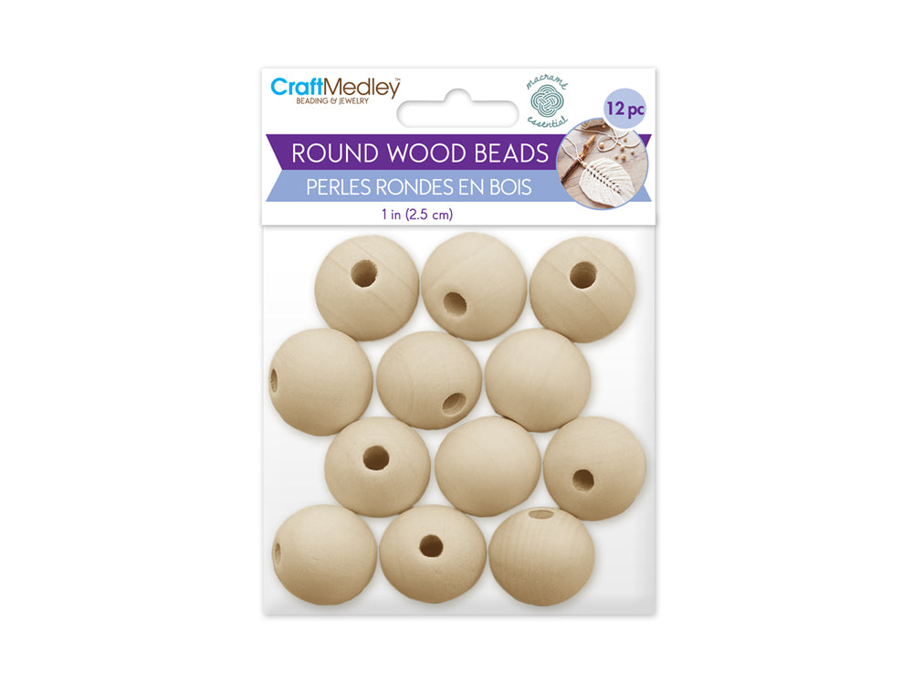 Wood Craft: Round Beads Natural G) 25mm 12pc