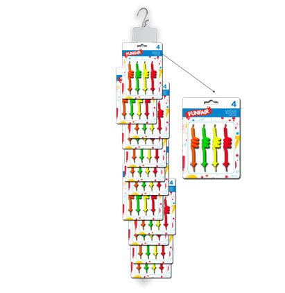 4 TWISTY CANDLES WITH HOLDERS Clip-Strip 12/units