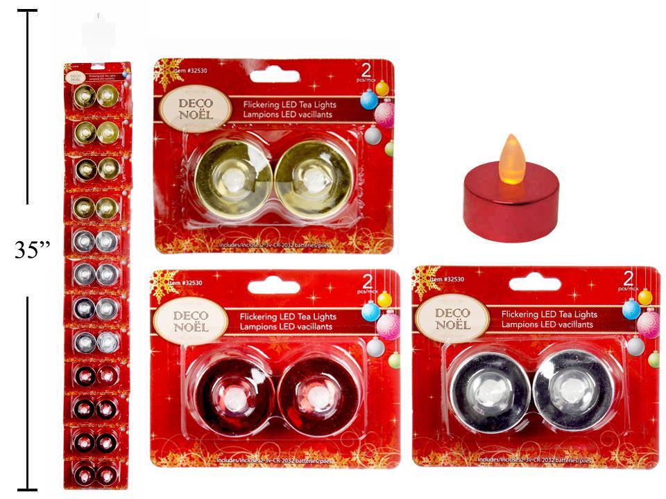 Deco L. 2pk Metallic LED Tealights, 3cols.,12/clip strip (A911039); b/c