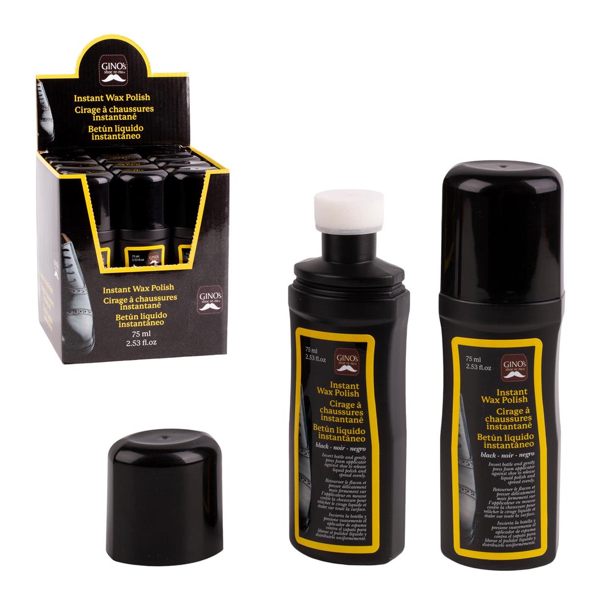 Gino's Instant Wax Polish, 75ml. Black colour, 12/Display