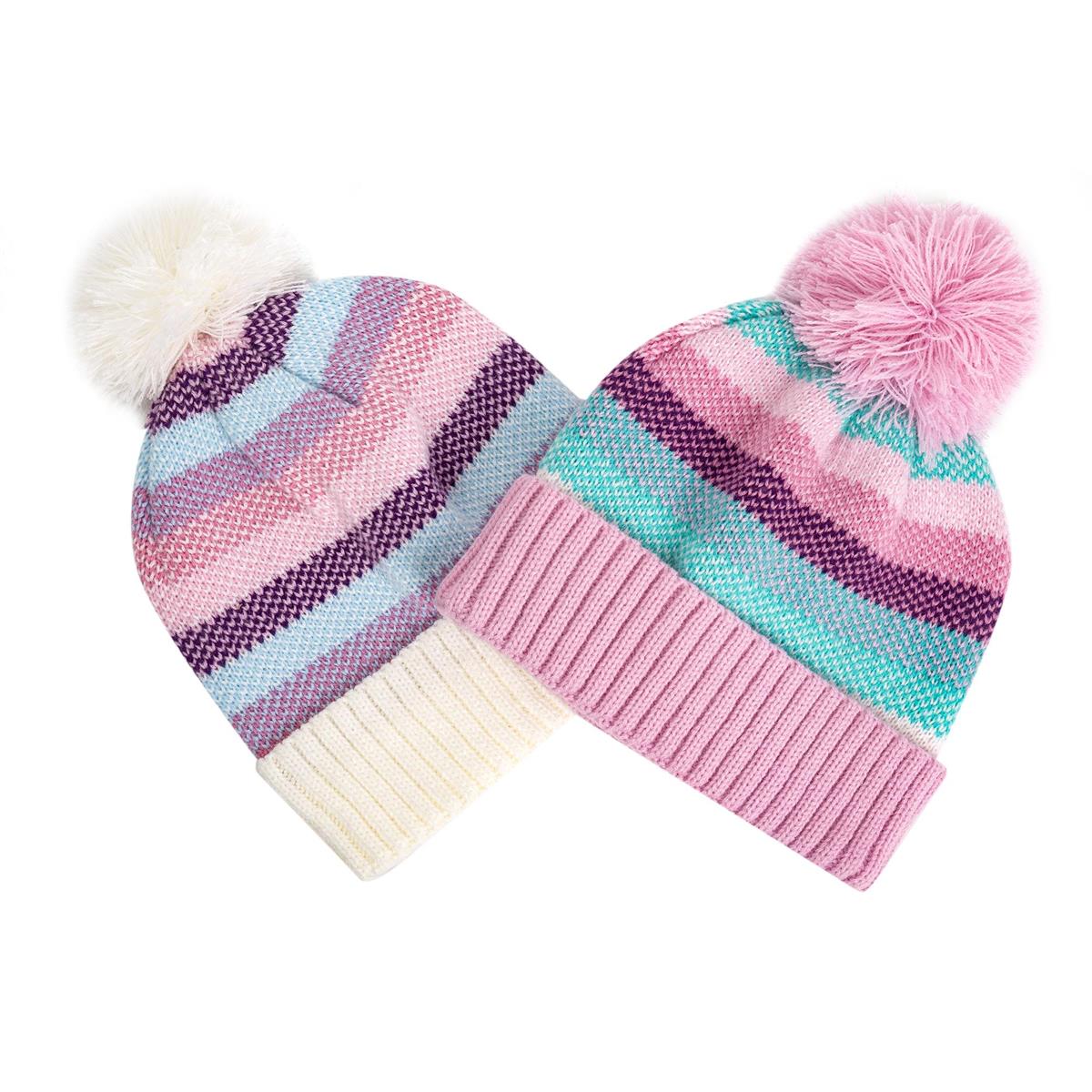 Nordic T. Girls "Jana" Stripe Beanie, w/Pom Pom, 6-8y, 2 asst, ht