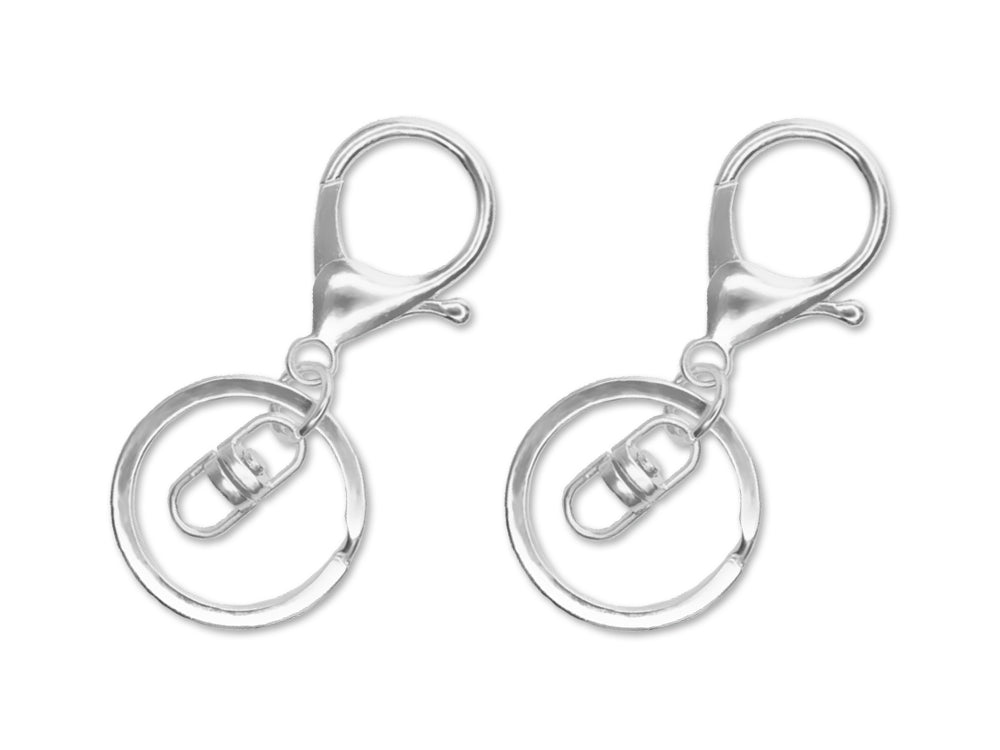 Jewelry Findings: 2.5" Key Ring Clip x2 w/Swivel Ring B) Silver