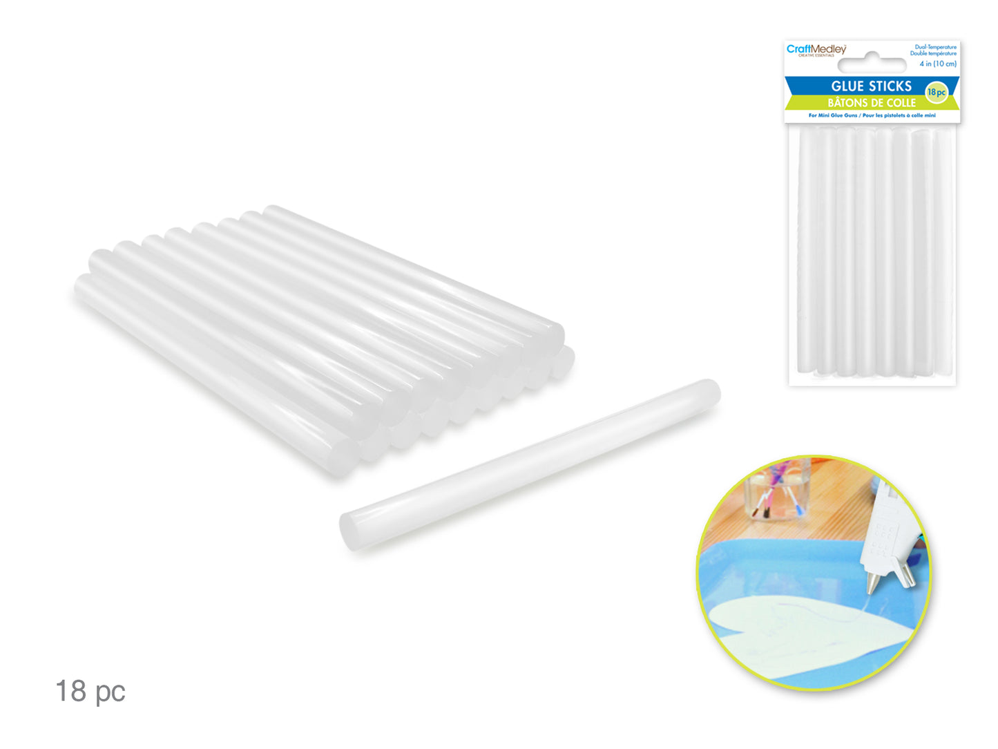 Craft Medley Glue Sticks: 4" Mini x18 Dual Temp 7mm Thick