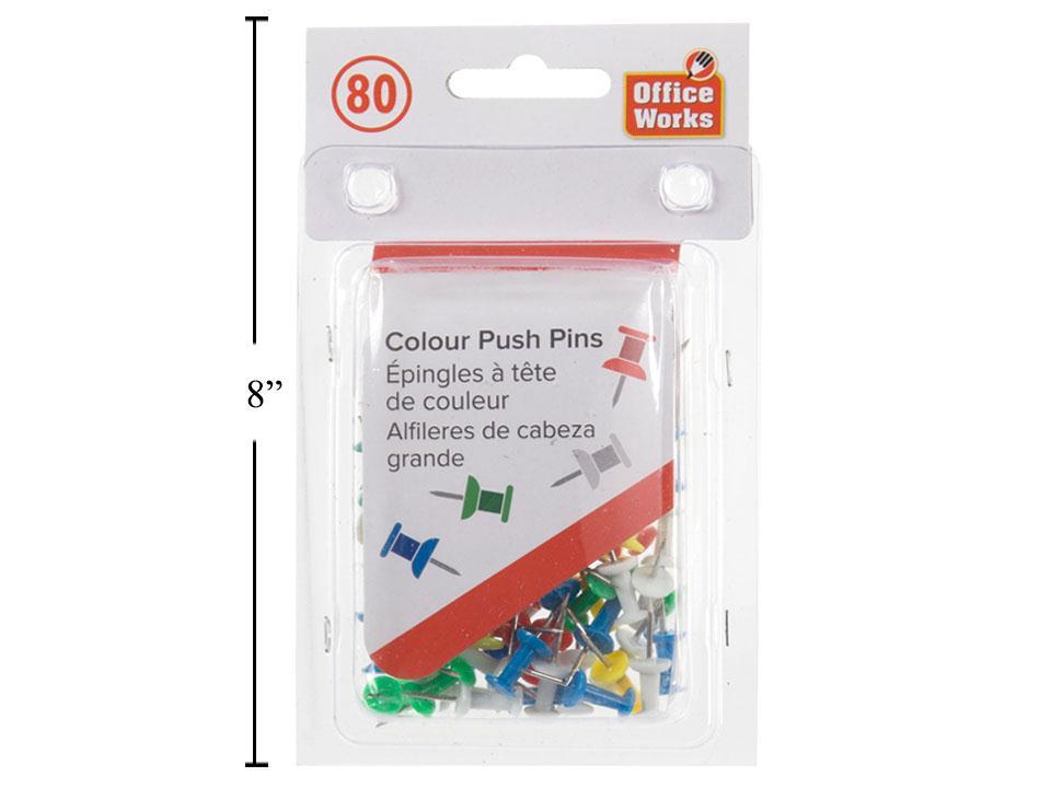 O.WKs. 80-pc Push Pins, asst. clr, CS pack