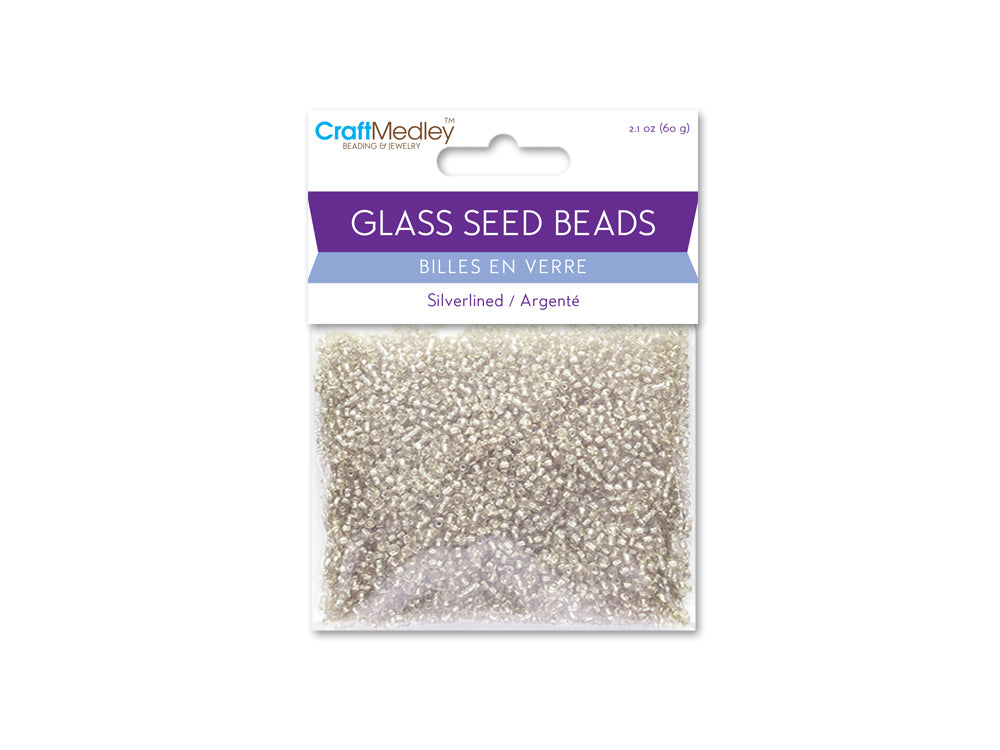 Glass Seed Beads: 12/0 Silverlined 60Gms C) Crystal