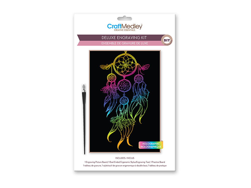 Craft Medley Kit: Deluxe Engraving Art DIY Kit E) Holographic~ Dream Catcher