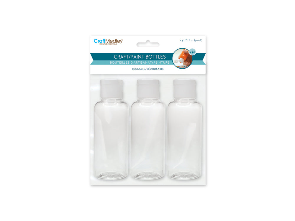 Plastic Bottles: 2.2oz (65ml) Transparent w/Flip-Top Lid 3/pk