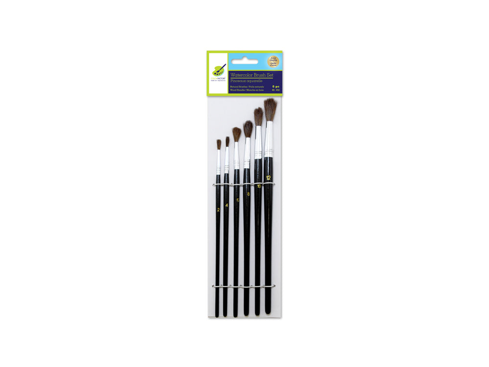 Artist Brush Set: #2-#12 Natural Bristle Watercolor x6 Wood Handle