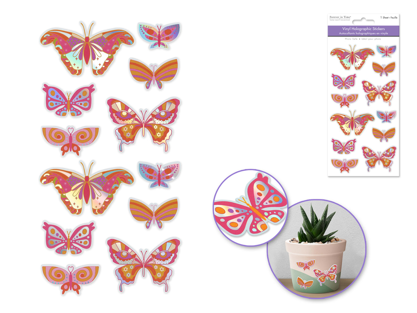 Paper Craft Sticker: 3.9"x7.5" Vinyl Holographic B) Butterfly
