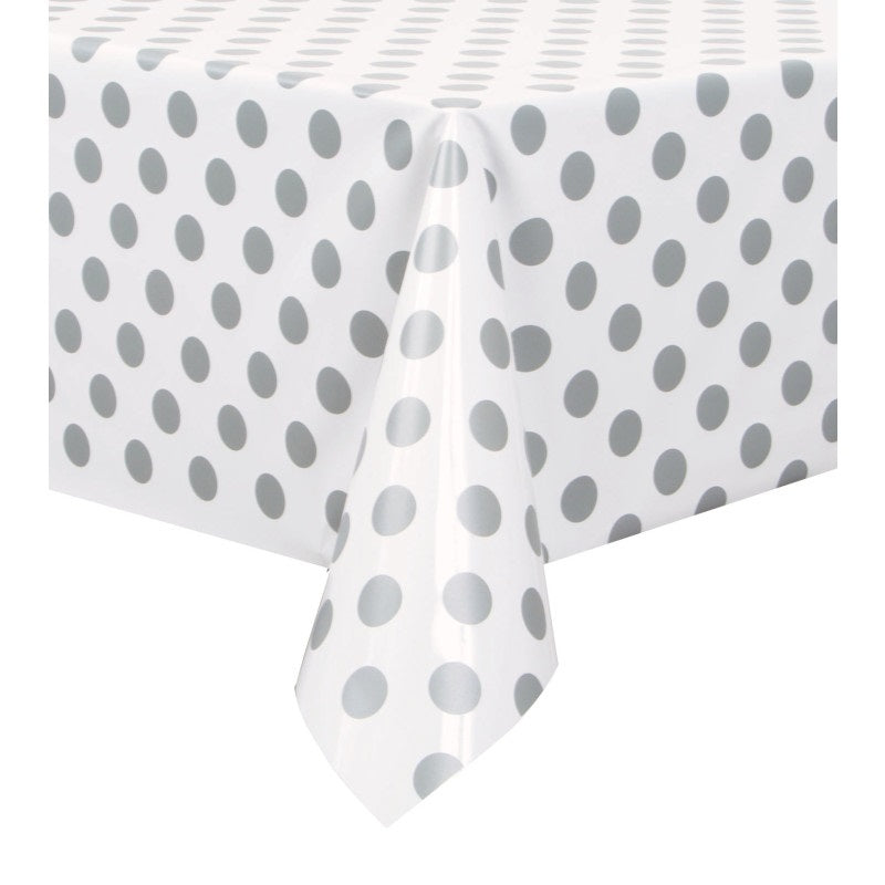 Silver Dots Rectangular Plastic Table Cover  54" x 108"