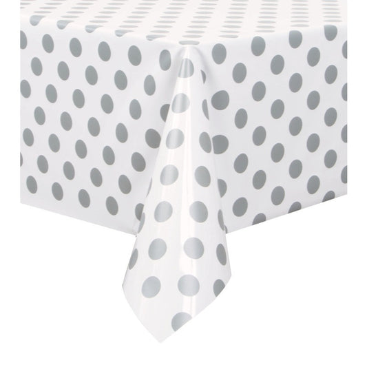 Silver Dots Rectangular Plastic Table Cover  54" x 108"