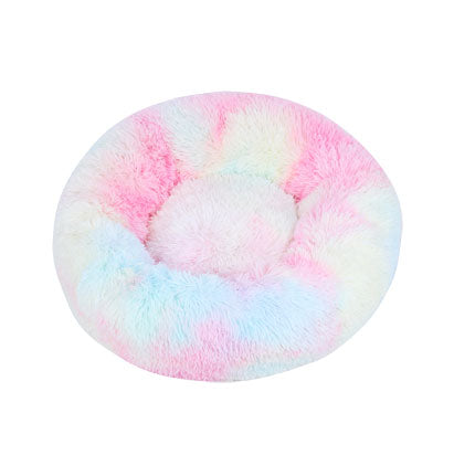 FLUFFY ROUND PET BED-RAINBOW TIE DYE-40CM 40cm D