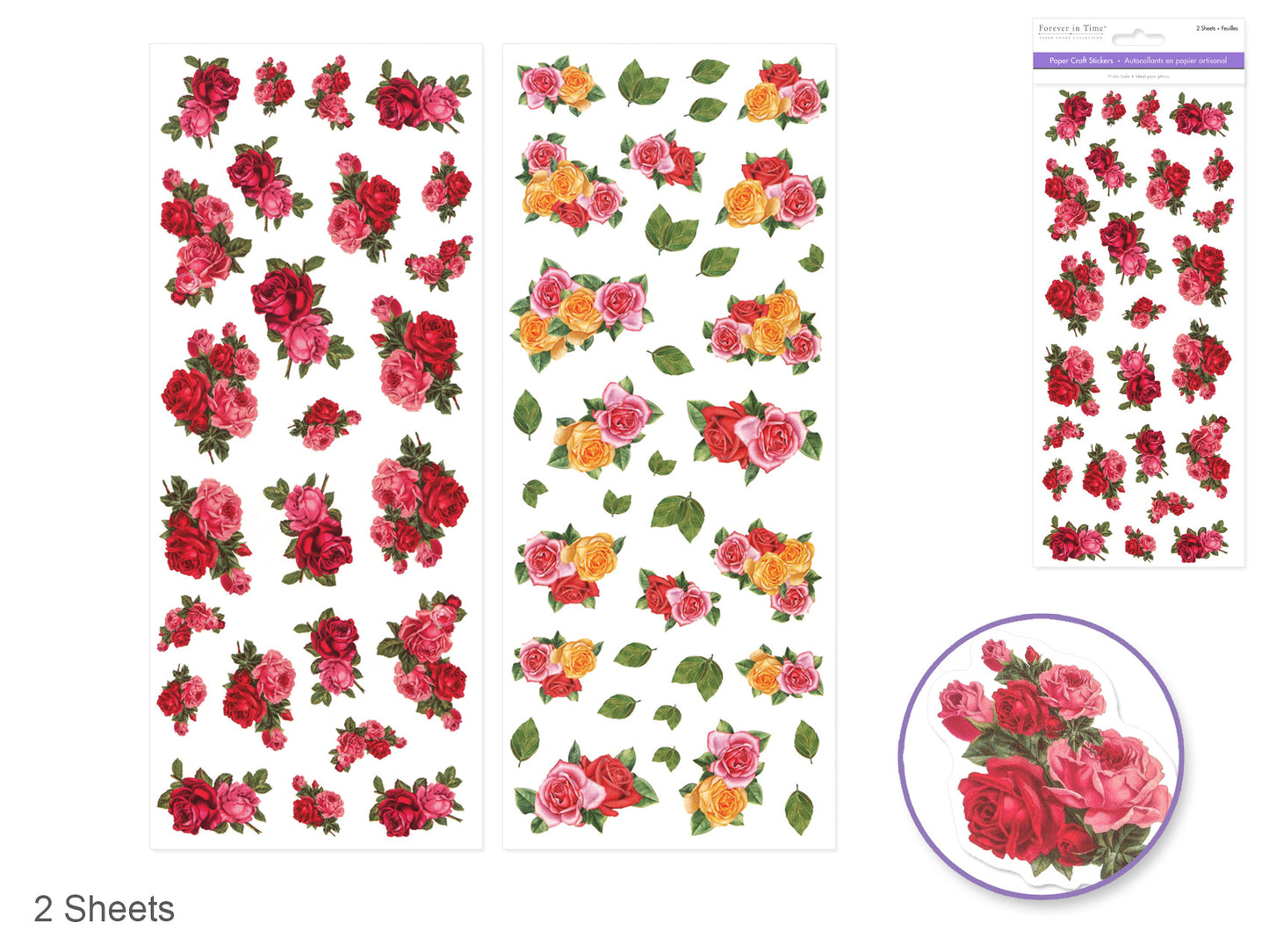 Paper Craft Sticker: 5"x12" 2-Sticker Themed Set C) Rose Medley