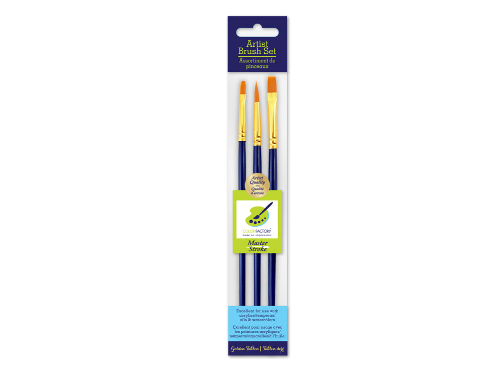 Artist Brush Set: Master Stroke Set x3 Classic1 GoldenNylon Flat#2+Flat#6+Rnd#6
