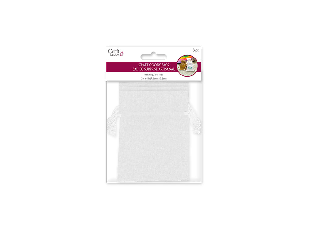 Craft Decor: 3"x4" Craft Goody Bags x3 Poly-Weave w/Rib String C) White