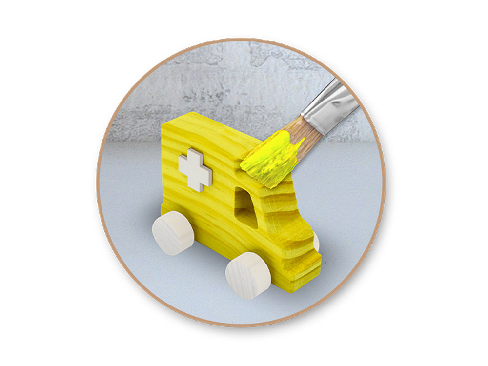 Wood Craft: 4.5" DIY Solid Wood Vehicles w/Moving Wheels C) Ambulance