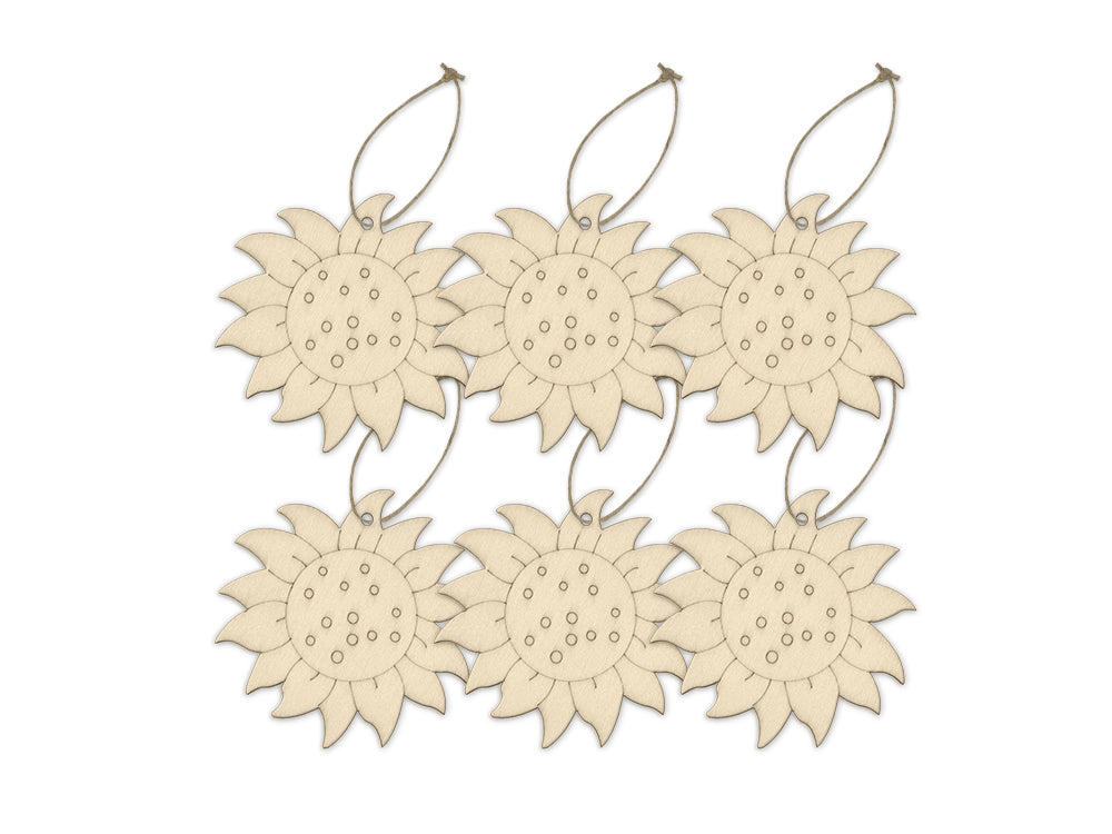 Wood Craft: 3.5" Laser-Etched Wood Shapes 6pc w/Jute E) Sunflower