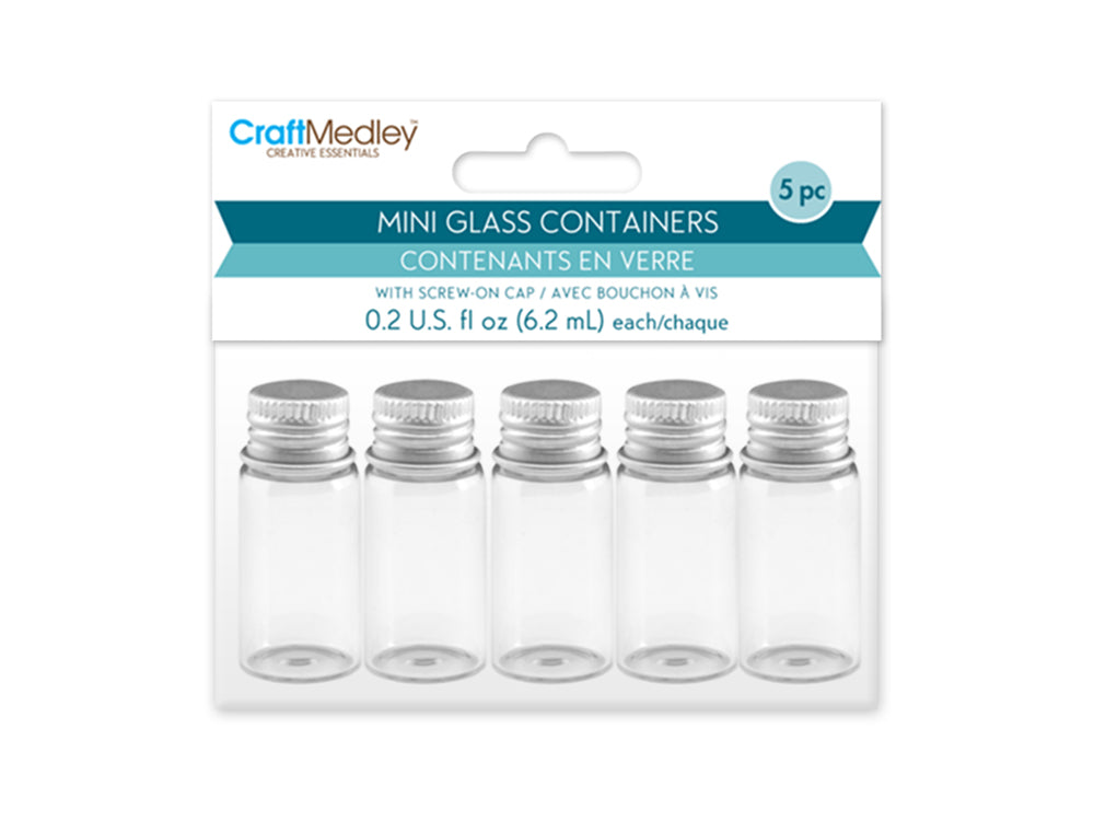Glass Bottles: 18x40mm (6.2ml) Mini Containers w/Matte Aluminum Cap x5